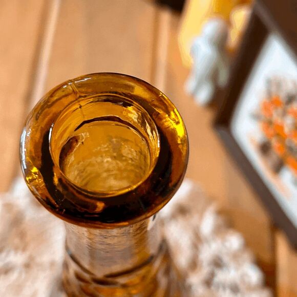 Vintage Amber Glass Italian Empoli Decanter - Grapes & Cherries Design - MCM Gen - Picture 4 of 9